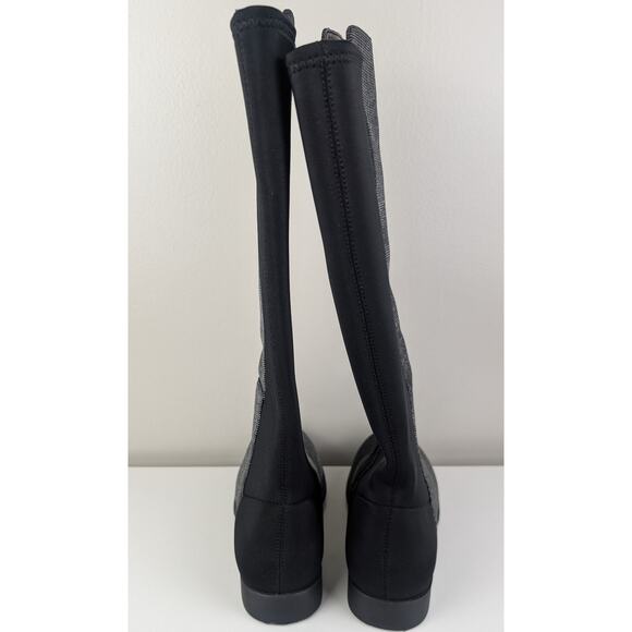 Stuart Weitzman 5050 Shimmer Riding Boots Black Metallic 4 US - Picture 9 of 13